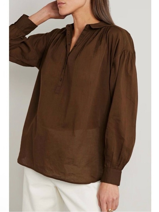 Nili Lotan Tops - Nili Lotan Miles Tunic Shirt S Long Sleeve Top 100% Cotton Popover Blouse Brown